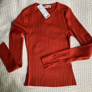 Urban Outfitters Orange Ribbed Long Sleeve Tee